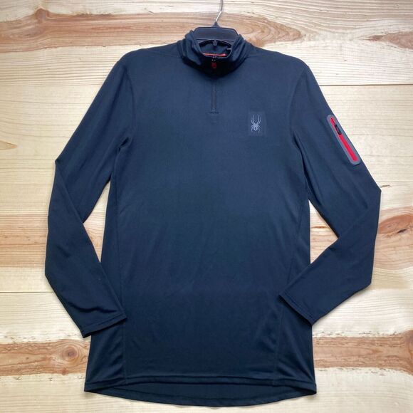 Spyder Shirt Medium Black Performance 1/4 Zip Pullover Long Sleeve Ski Skiing - Picture 2 of 11
